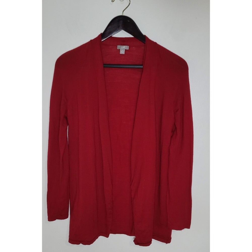 J‎ Jill 100% Merino Wool Open Front Cardigan Sweater Classic Preppy Career Small